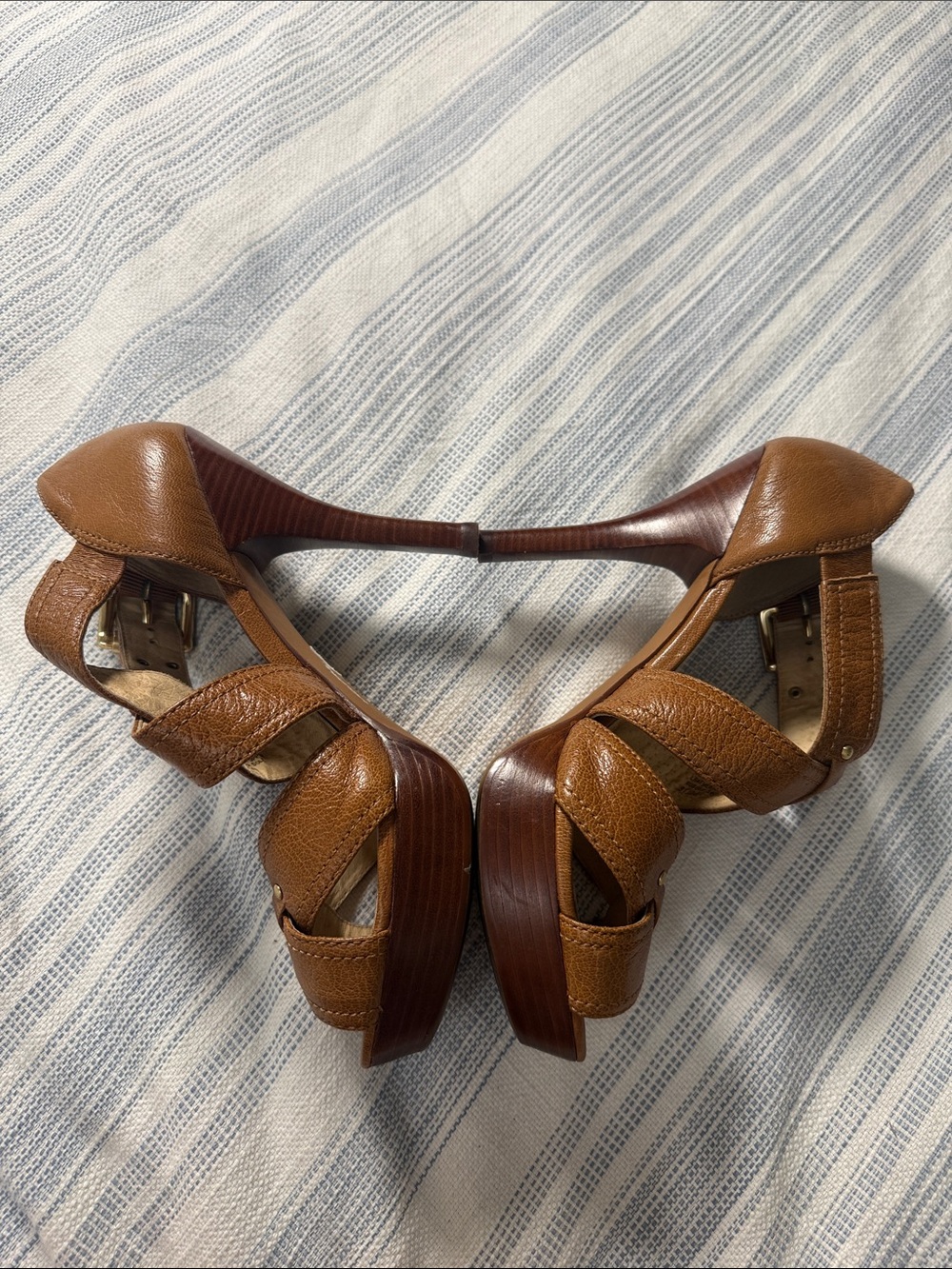 MICHAEL Michael Kors Brown Leather Strappy Platform Heels Size 8.5 - Picture 3 of 12